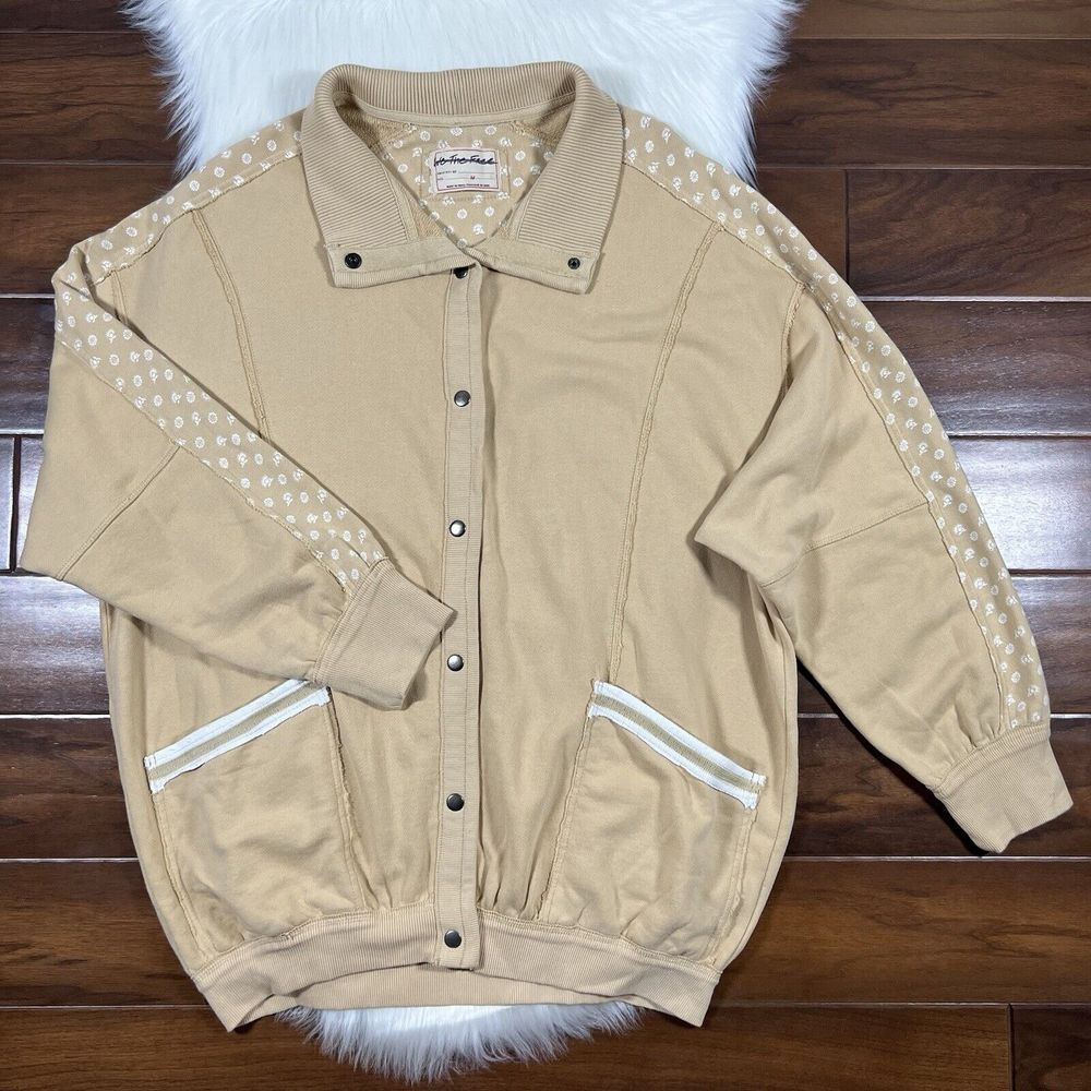 We The Free People Size Medium Natural Tan Heritage Sweat Track Jacket